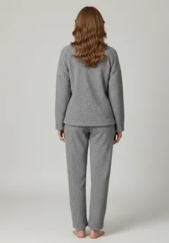 Pijamale damă cocolino gri deschis cu imprimeu pinguin