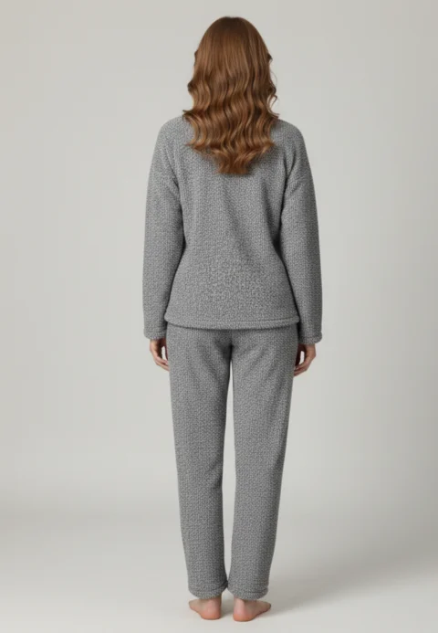 Pijamale damă cocolino gri deschis cu imprimeu pinguin