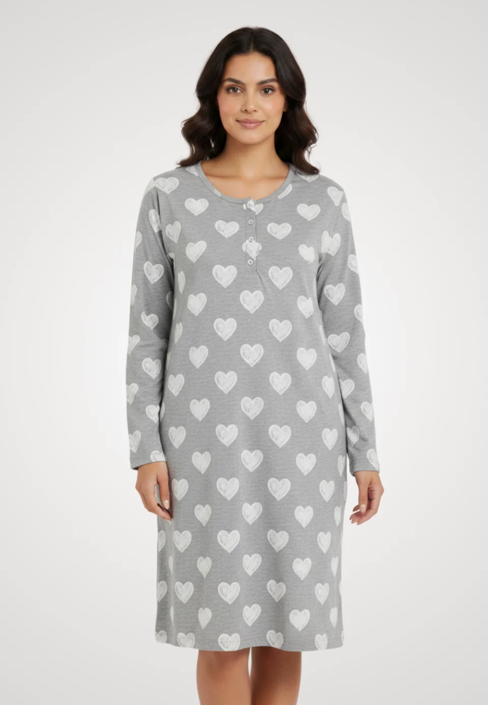 Cămașă de noapte gri cu inimi