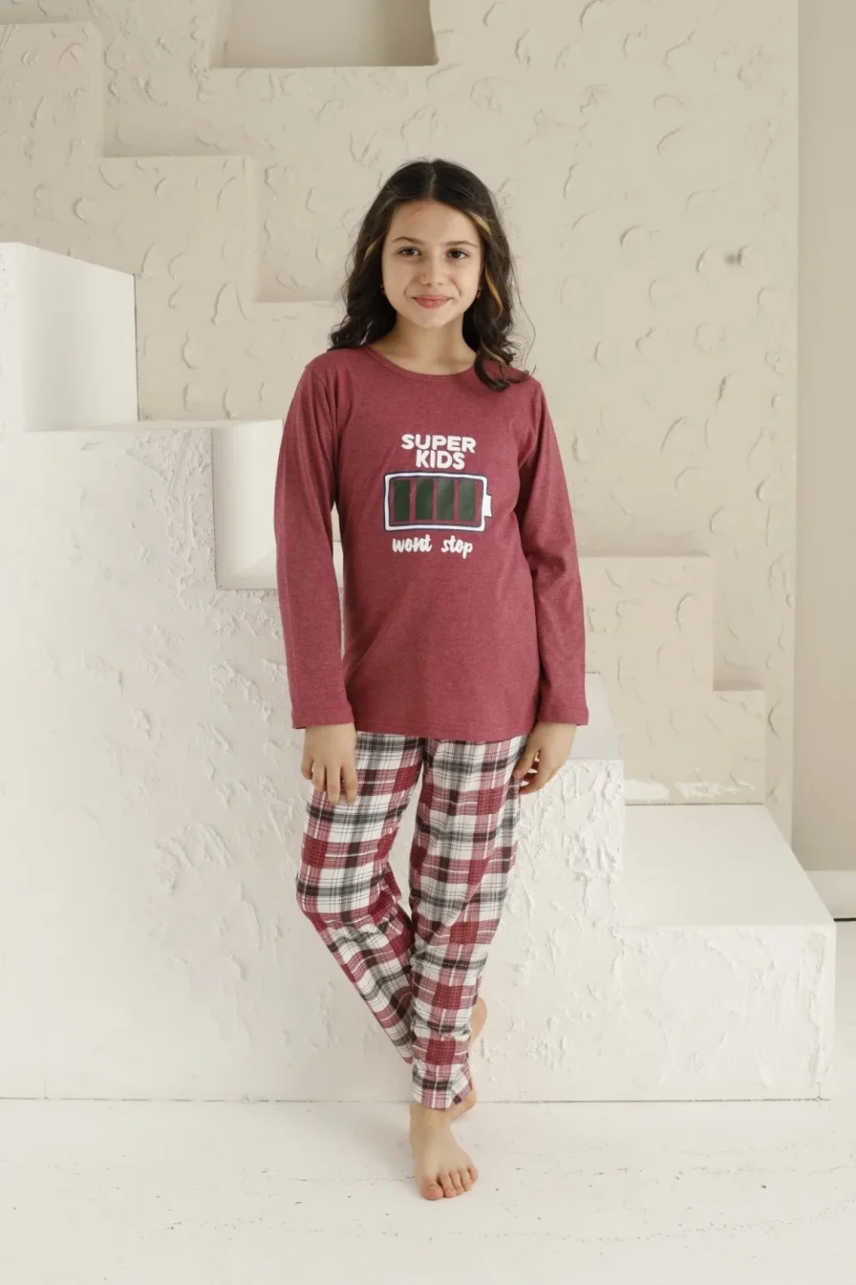 Pijama Fete, Mânecă Lungă, Imprimeu Super Kids, Roz Închis