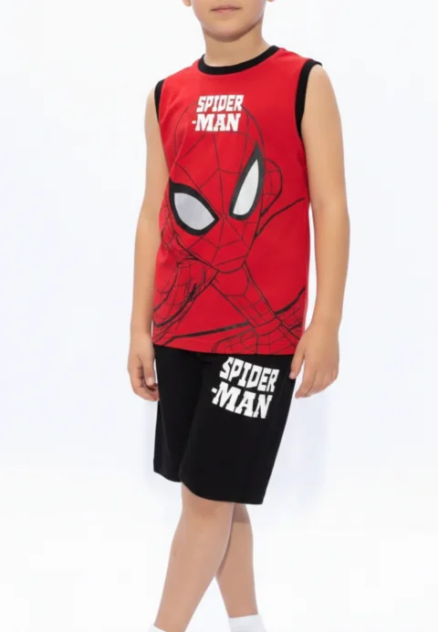 Pijama băieți Spiderman – maiou roșu și pantaloni 3/4 negri
