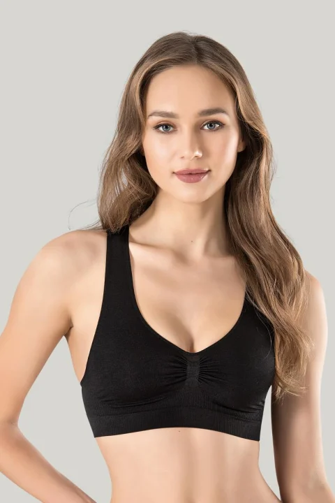 Bustiera dama elastica cu bretele groase, material lejer si elastic, culoare negru