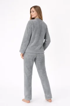 Pijamale damă cocolino roz pudră cu imprimeu „Meow”