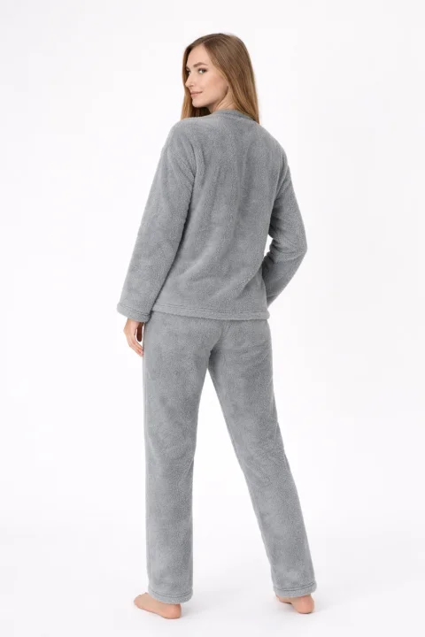 Pijamale damă cocolino roz pudră cu imprimeu „Meow”