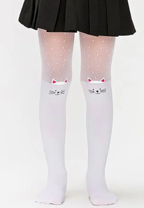 Dres fetițe Penti Pretty ,,Muhur'' 30 DEN- imprimeu pisicuță, culoare alb