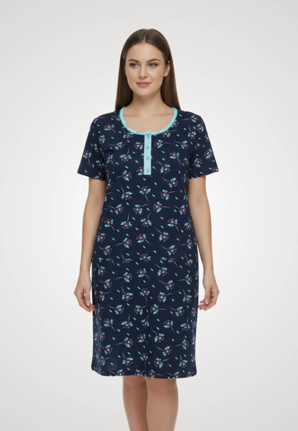 Cămașă de noapte bleumarin cu flori