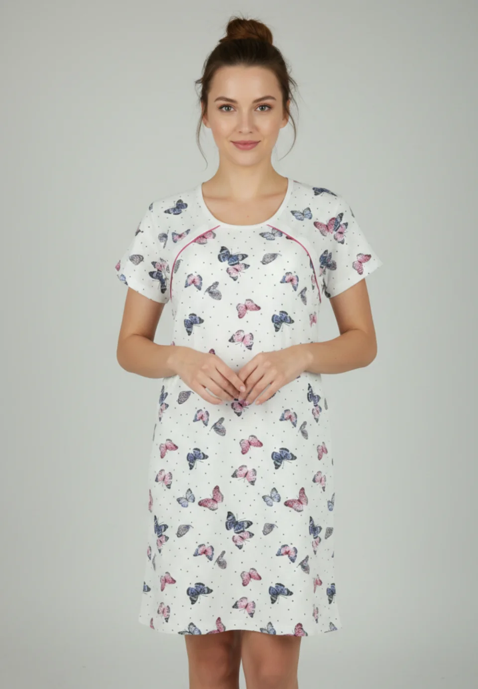 Cămașă pentru alăptat alb cu fluturi
