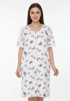 Cămașă de noapte alb cu fluturi si fermoar