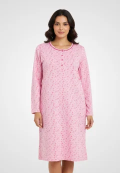 Cămașă de noapte roz cu maneca lunga