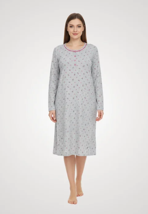 Cămașă de noapte gri cu flori