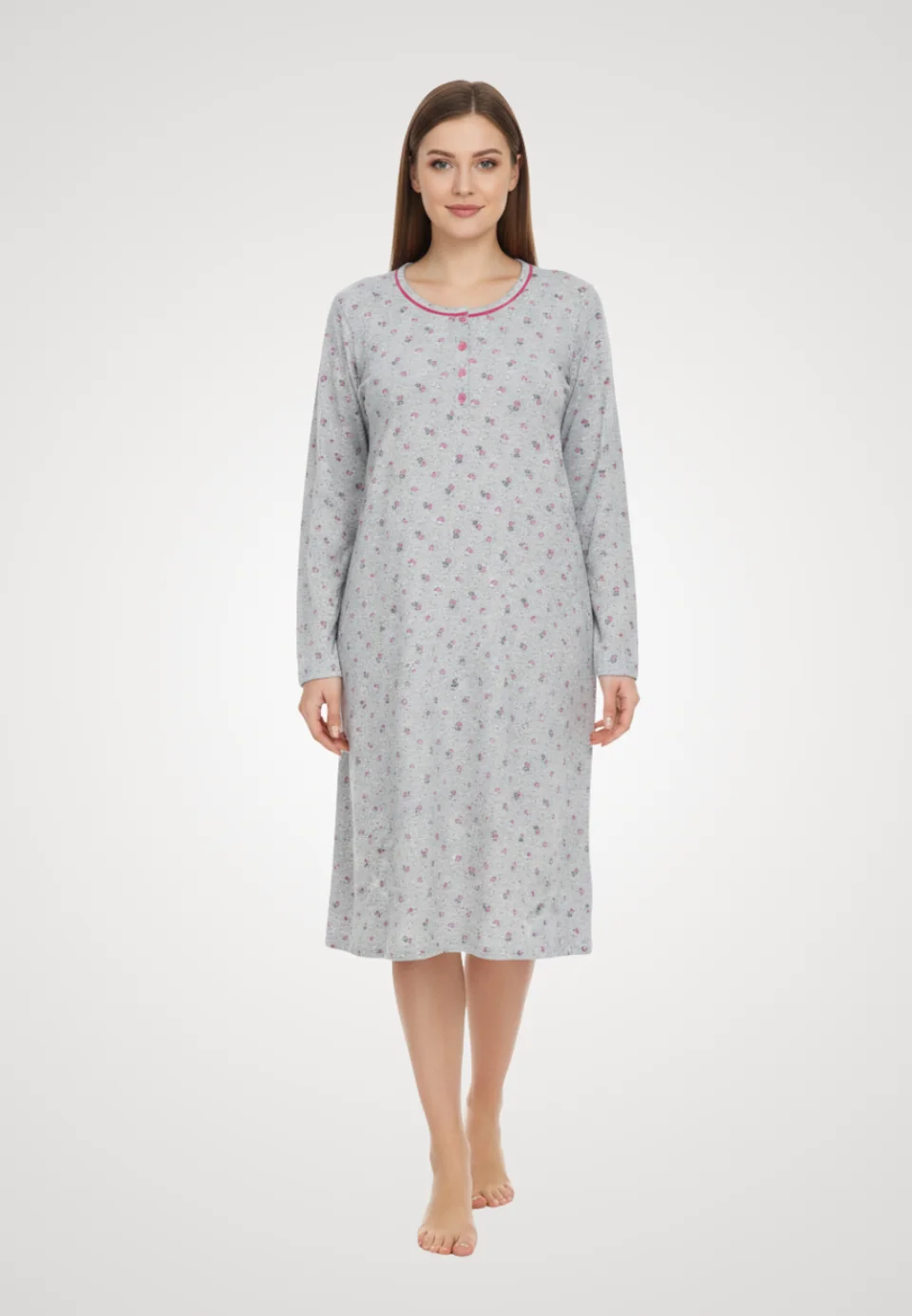 Cămașă de noapte gri cu flori