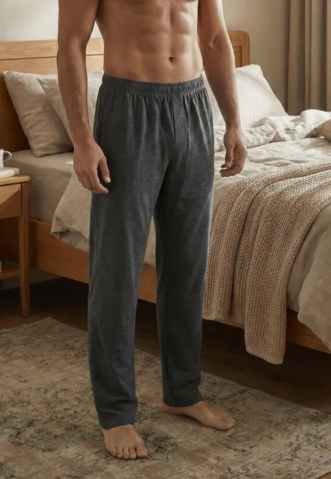 Pantaloni lungi de pijama bărbătești cu elastic în talie, culoare gri