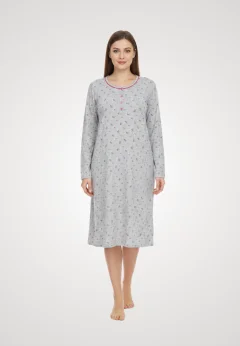 Cămașă de noapte gri cu inimioare si maneca lunga
