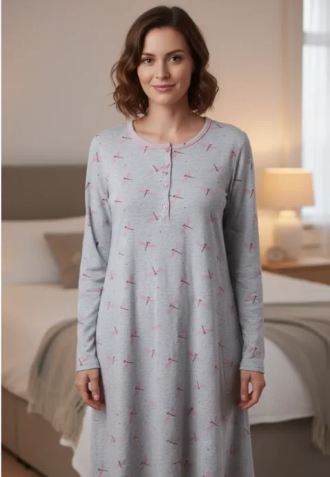 Cămașă de noapte gri cu libelule