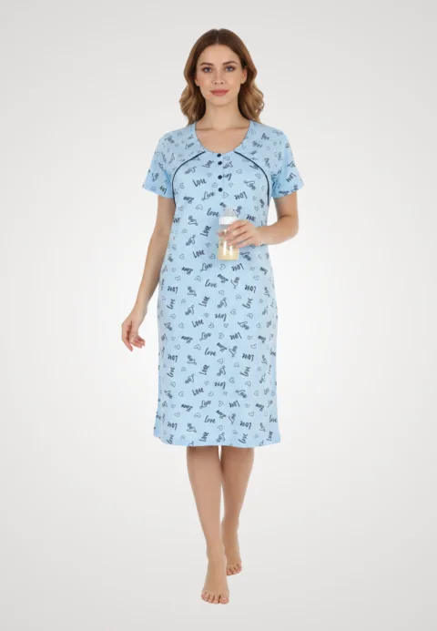Cămașă pentru alăptat albastra imprimeu ''love''