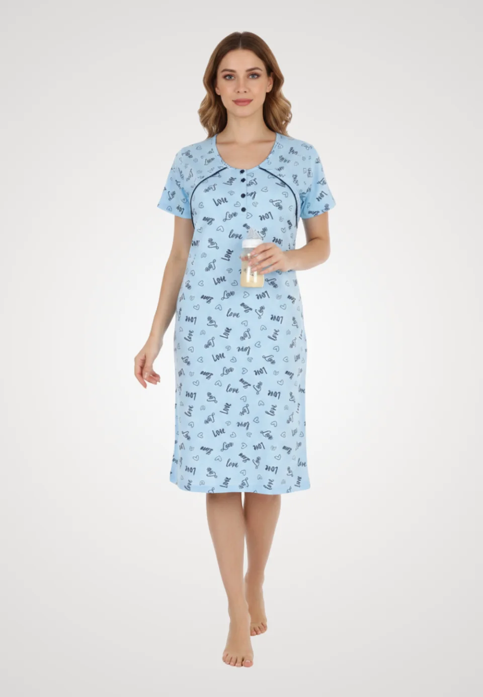 Cămașă pentru alăptat albastra imprimeu ''love''