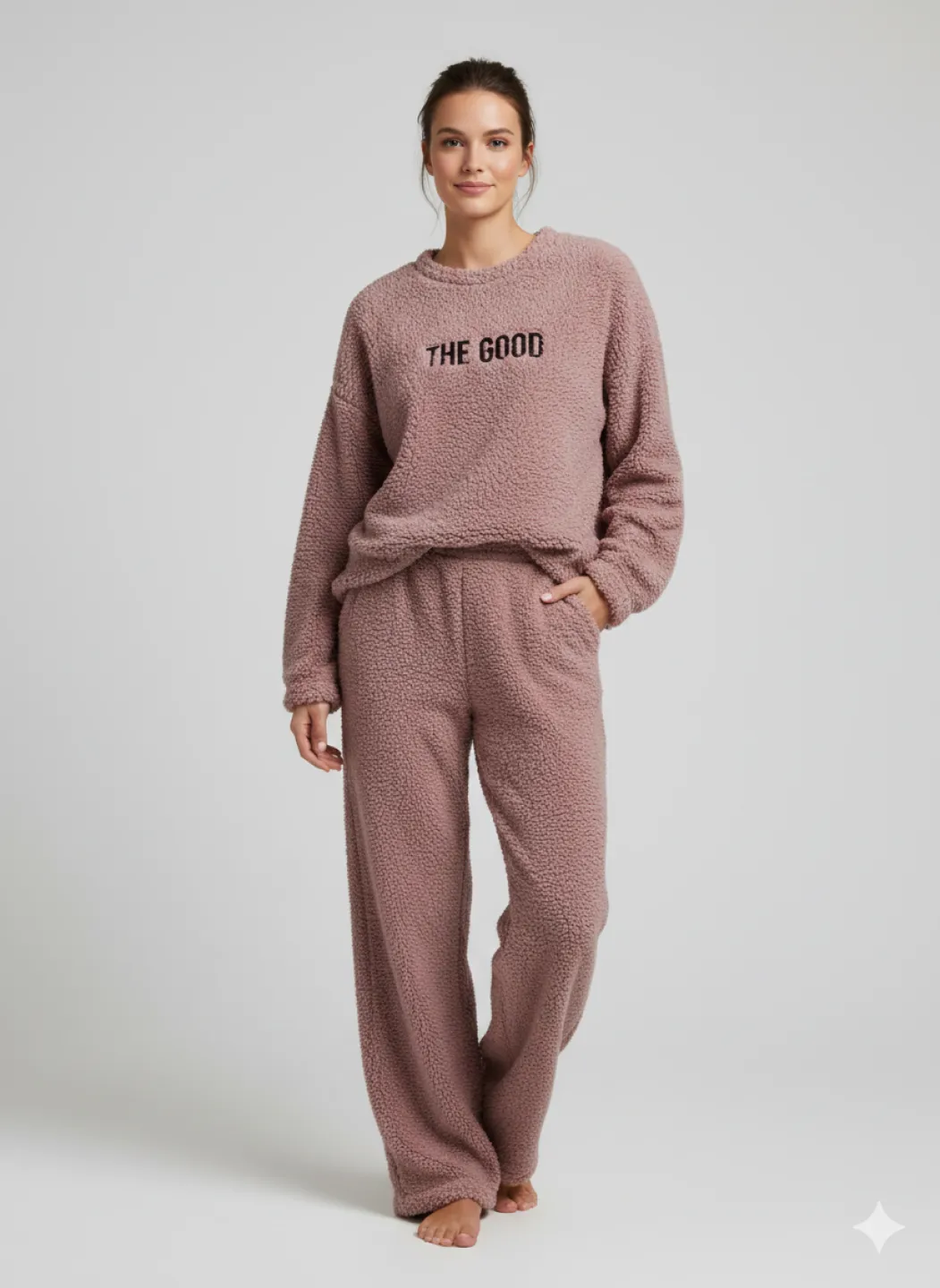 Pijamale damă cocolino mov cu imprimeu „The Good”