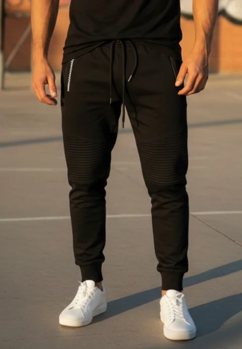 Pantaloni de trening bărbați negri cu imprimeu „Sportwear NASA”