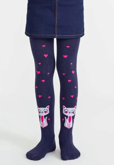 Dres fetițe Penti Young ,,Cat In Love', bumbac- imprimeu pisică, bleumarin