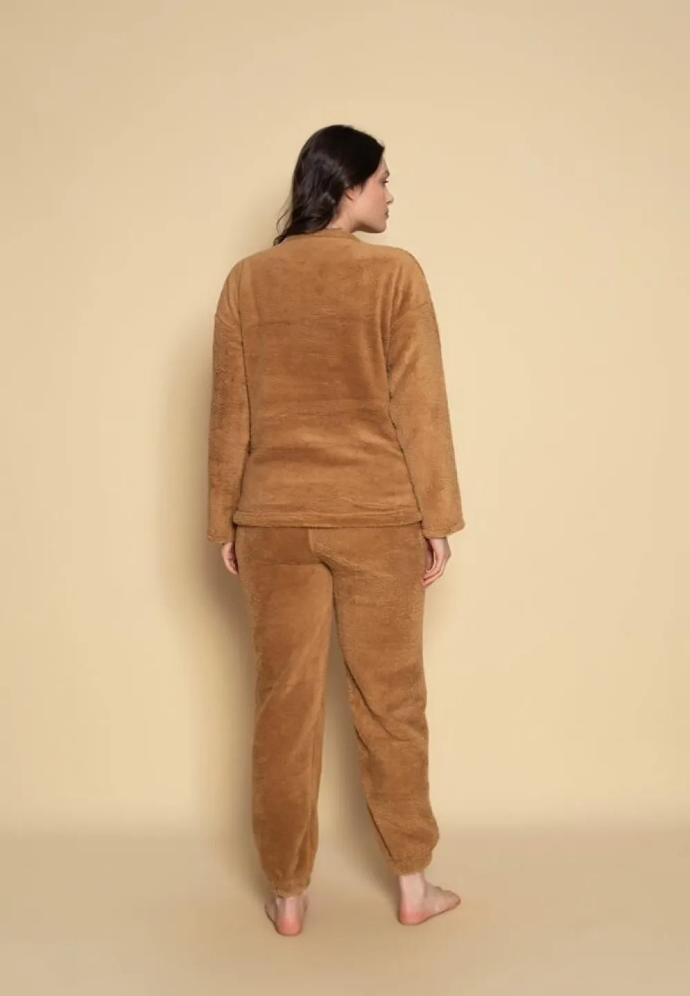 Pijama damă „COCOLINO” maro cu imprimeu „Little Rain”