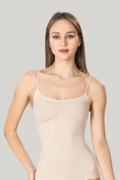 Maiou dama modelator in talie cu bretele subtiri, material moale, culoare bej