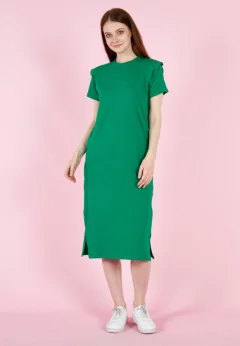 Rochie casual de damă, bumbac, mânecă scurtă- culoare verde