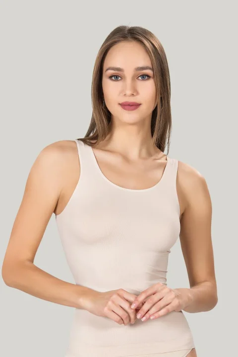 Maiou dama modelator in talie cu bretele groase, material moale, culoare bej