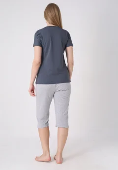 Pijama damă cu model de Paște, roz – tricou bumbac și pantaloni 3/4 (Kopya)