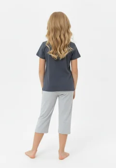 Pijama fete Paște, Gri – tricou bumbac 100% și pantaloni 3/4