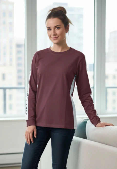 Bluză damă Vienetta mov cu mânecă lungă și imprimeu „Be Relax”