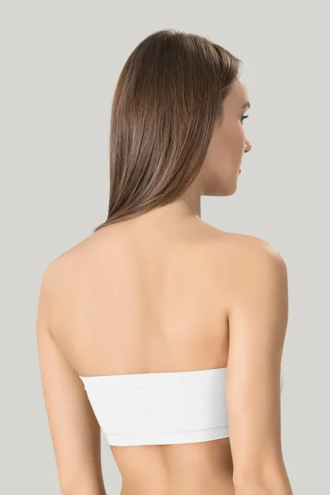 Bustiera dama elastica fara bretele, cu pad-uri, material lejer si elastic, culoare alb