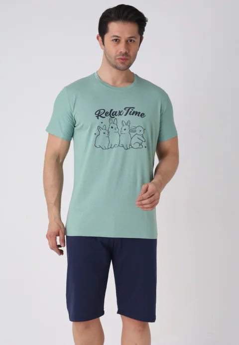 Pijama bărbați Paște, Verde– tricou bumbac 100% și pantaloni 3/4