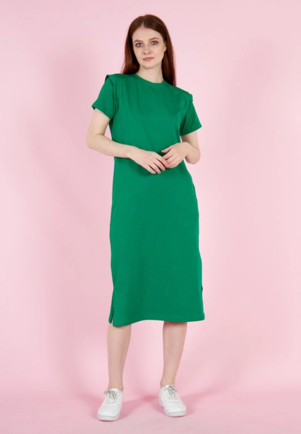 Rochie casual de damă, bumbac, mânecă scurtă- culoare verde
