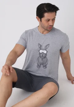 Pijama bărbați Paște, Gri– tricou bumbac 100% și pantaloni 3/4