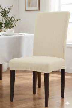 Set 6 Huse Elastice pentru Scaun din Lycra, Crem