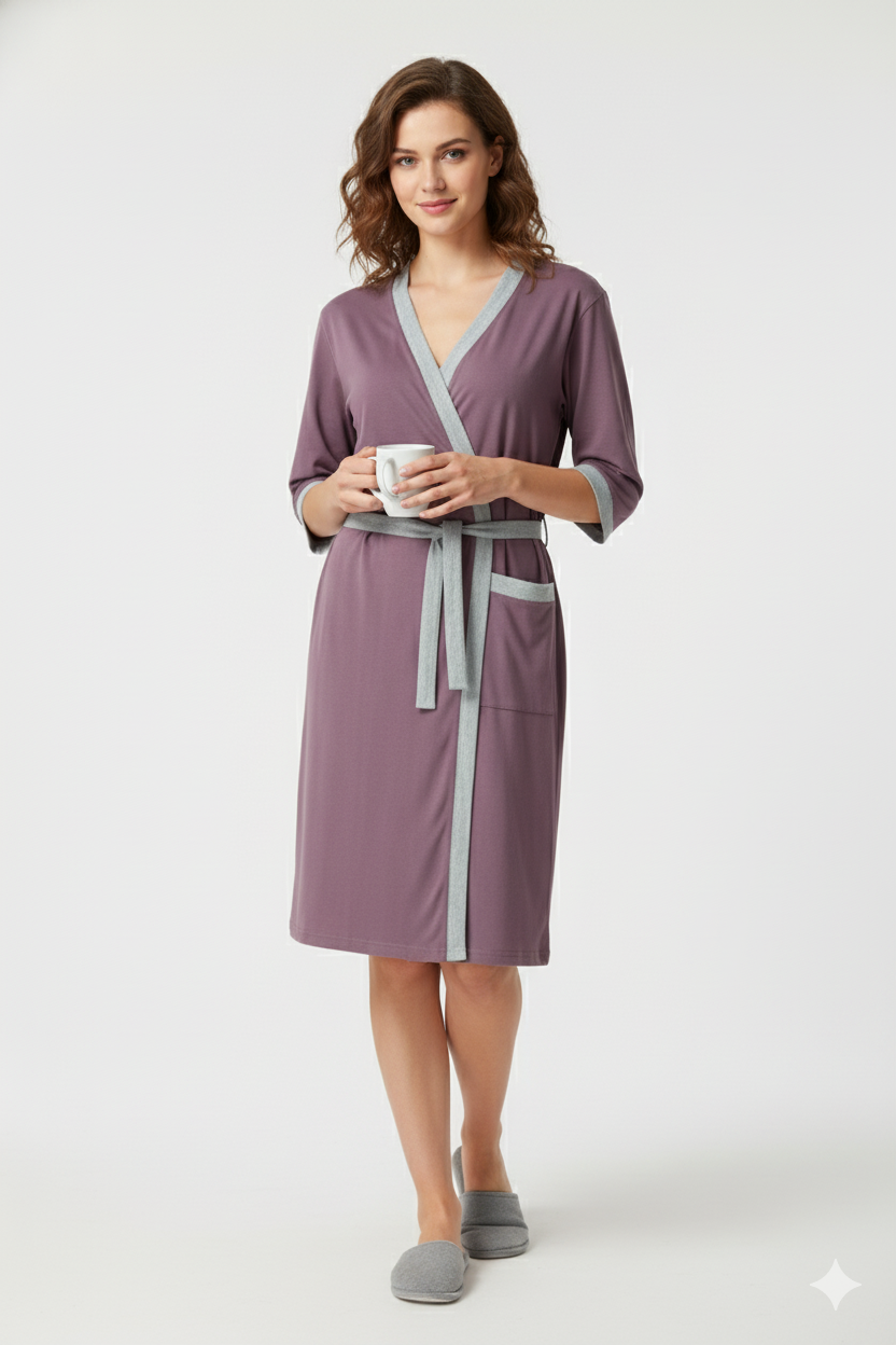 Halat de damă cu buzunare, bumbac 100%, culoare Maro