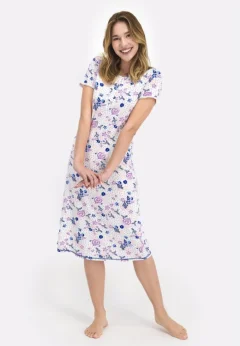 Rochie damă cu mânecă scurtă și aplicație din dantelă, cu imprimeu floral și lungime 3/4