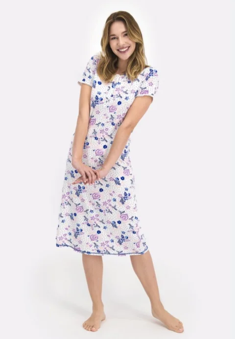 Rochie damă cu mânecă scurtă și aplicație din dantelă, cu imprimeu floral și lungime 3/4