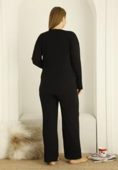 Pijama damă BIG SIZE, mânecă lungă și pantaloni lungi cu imprimeu You Are My Favorite Friend, negru