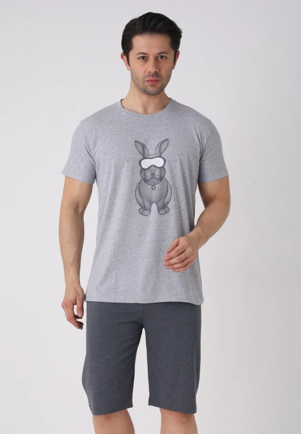 Pijama bărbați Paște, Gri– tricou bumbac 100% și pantaloni 3/4