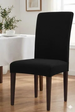 Set 6 Huse Elastice pentru Scaun din Lycra, Negru