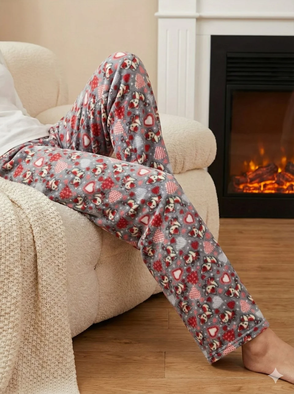 Pantaloni Dama Polar , Gri, cu Pisicuțe