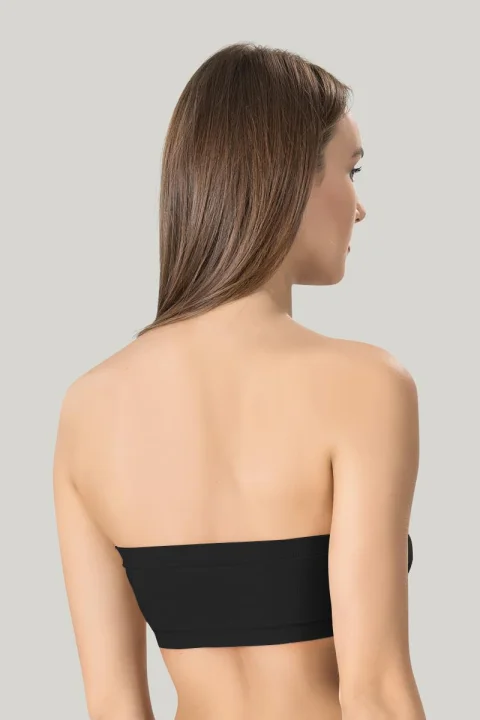 Bustiera dama elastica fara bretele, cu pad-uri, material lejer si elastic, culoare negru