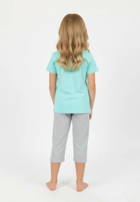 Pijama fete Paște, Verde – tricou bumbac 100% și pantaloni 3/4