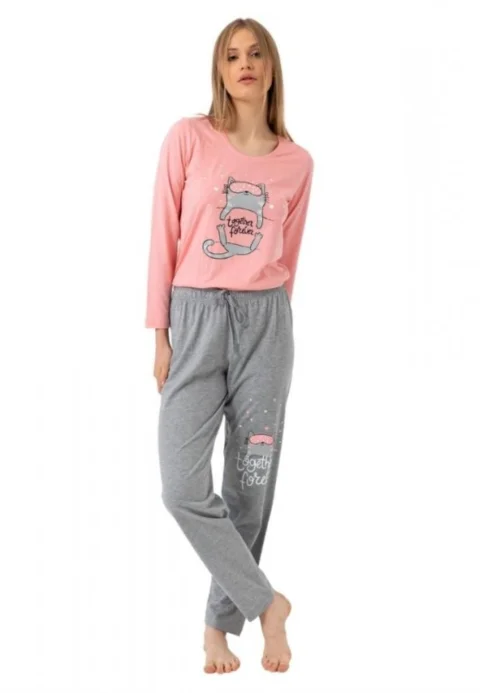 Pijamale damă cu mânecă lungă și pantaloni lungi, imprimeu Together Forever, roz